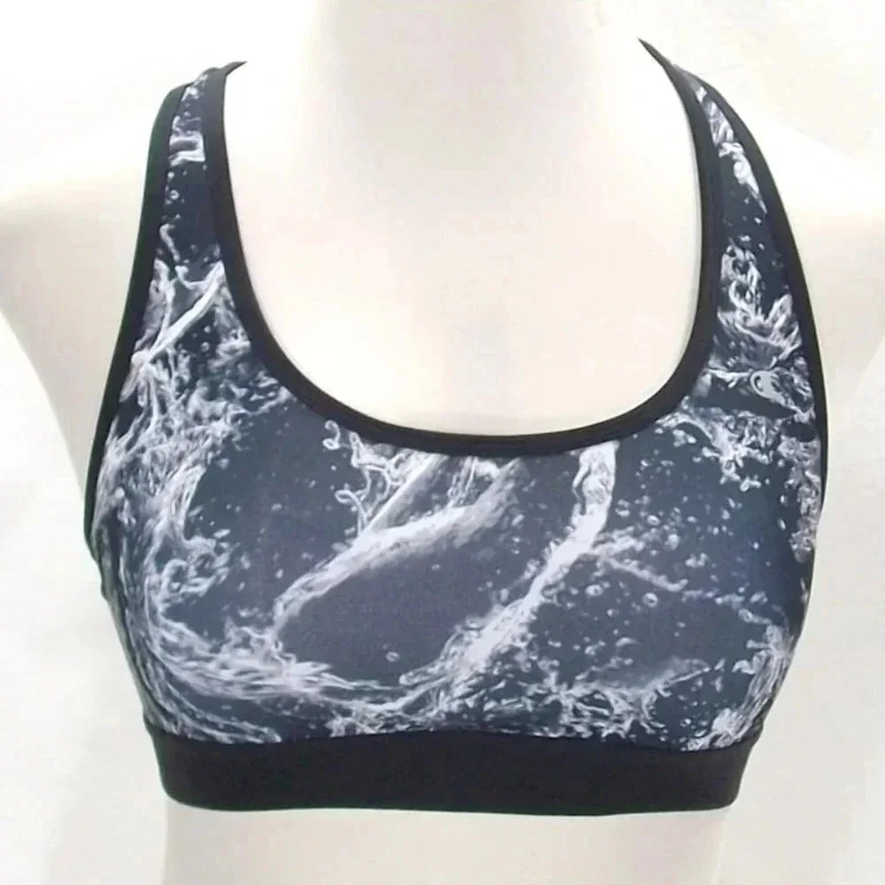 Champion B0971 Wire Free Sports Bra LARGE Black & White Abstract Print Excellent